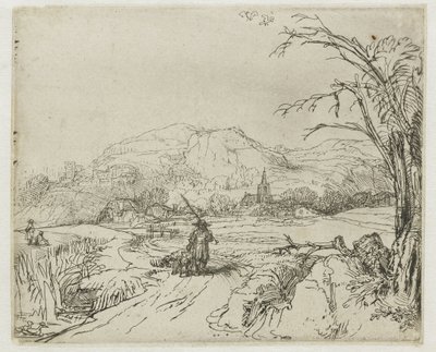 Landskab med en sportsmand og hunde af Rembrandt van Rijn