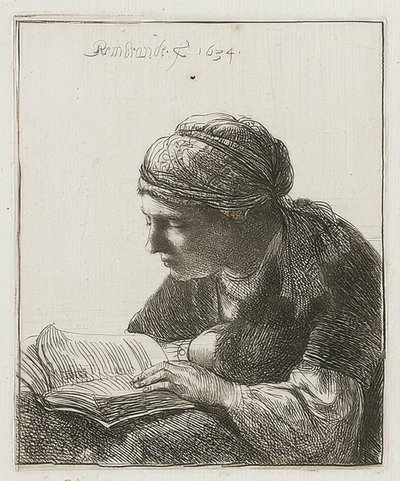 Lesende. 1634 af Rembrandt van Rijn