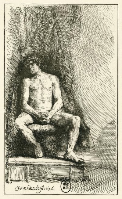 Mand nøgen, siddende af Rembrandt van Rijn