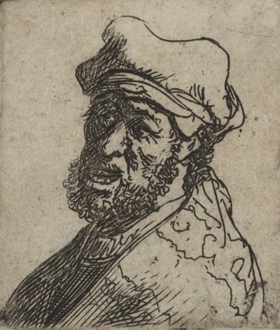 Mand, der græder, tre kvarter venstre: Buste, ca. 1629., ca. 1629. af Rembrandt van Rijn
