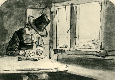 Mand tegner ved vindue, midten af det 17. århundrede, 1943. af Rembrandt van Rijn