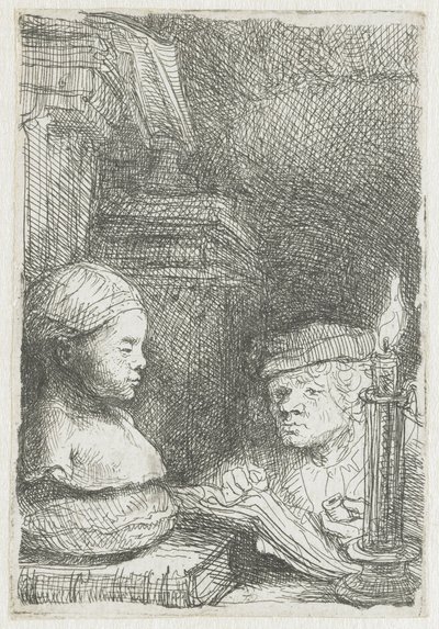 Mand tegner fra en rollebesætning af Rembrandt van Rijn