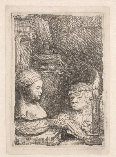 Mand, der tegner efter en afstøbning af Rembrandt van Rijn