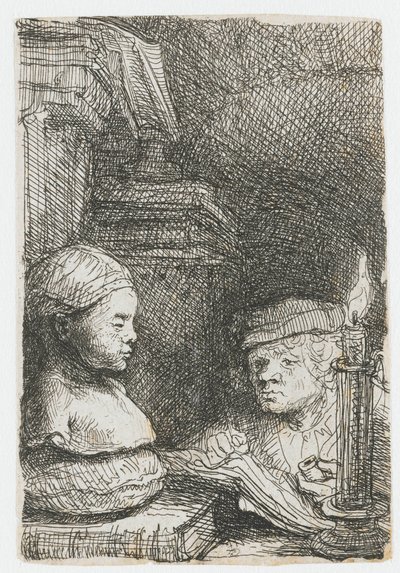 Mand, der tegner efter en afstøbning af Rembrandt van Rijn