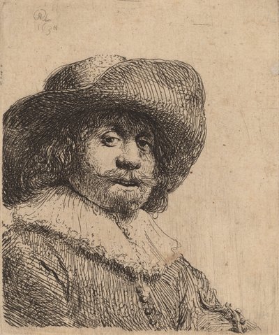 Mand i bredskygget hat, muligvis 1638. af Rembrandt van Rijn