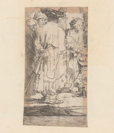 Mand i kappe, set bagfra Hundrede Gulden billede af Rembrandt van Rijn