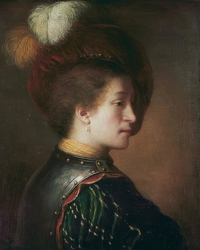 Mand med fjerhat af Rembrandt van Rijn