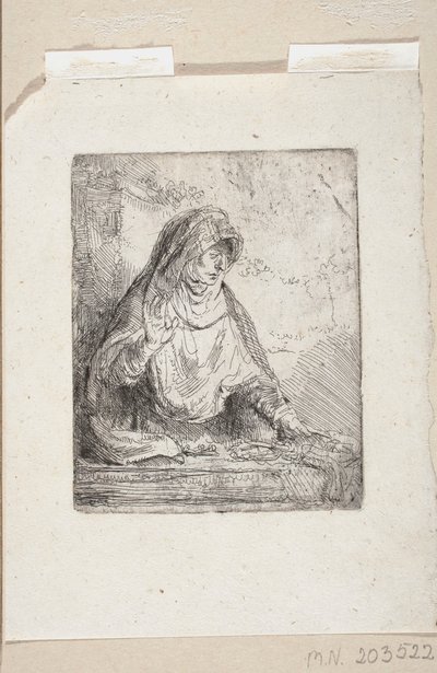 Den Sørgende Jomfru Maria med korsfæstelsens redskaber af Rembrandt van Rijn