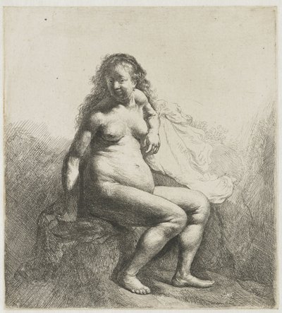Nøgen kvinde på en høj Nøgen kvinde på en høj af Rembrandt van Rijn