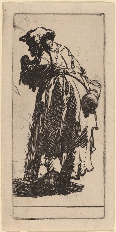 Gammel tiggerkvinde med en græskar af Rembrandt van Rijn