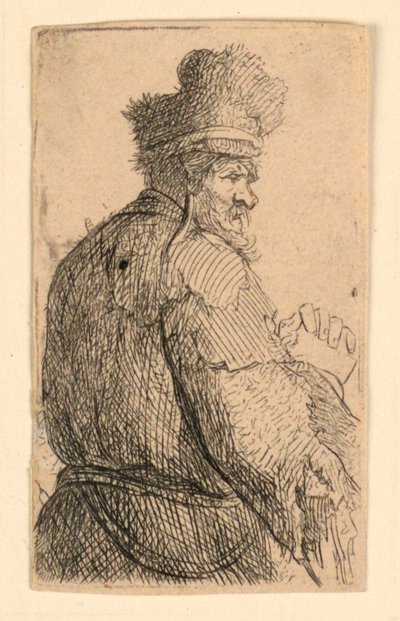 Gammel mand set bagfra, profil til højre: halvfigur af Rembrandt van Rijn