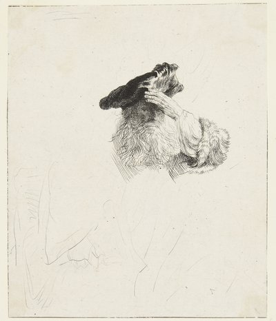 En gammel mand, der skygger for øjnene med hånden af Rembrandt van Rijn