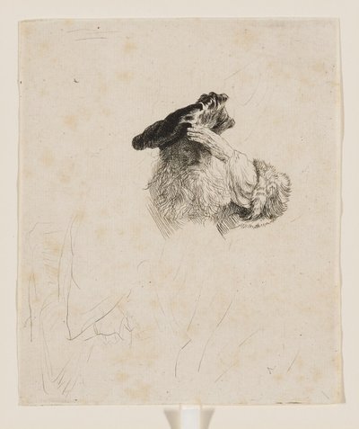 En gammel mand, der skygger for øjnene med hånden af Rembrandt van Rijn