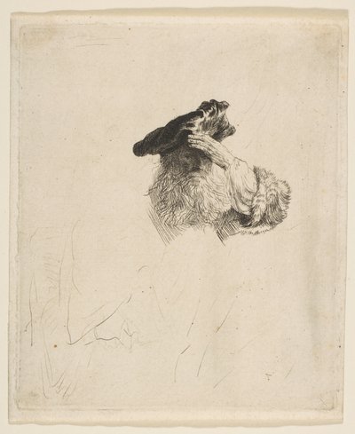 Gammel mand skygger for øjnene med sin hånd, ca. 1639. af Rembrandt van Rijn