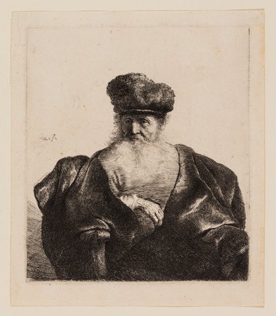 Gammel mand med skæg, pelshue og fløjlskappe af Rembrandt van Rijn