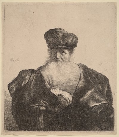 Gammel mand med skæg, pelshue og fløjlskappe af Rembrandt van Rijn