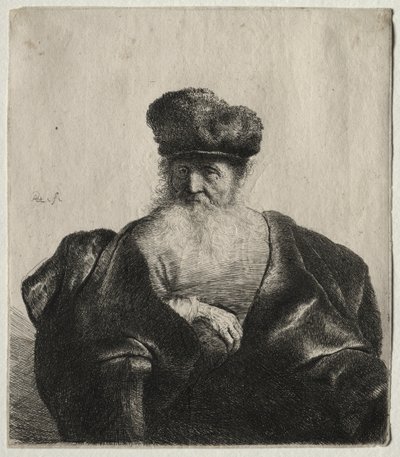 Gammel mand med skæg, pelshue og fløjlskappe, ca. 1632. af Rembrandt van Rijn