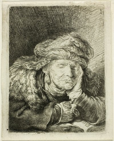 Gammel kvinde sover af Rembrandt van Rijn