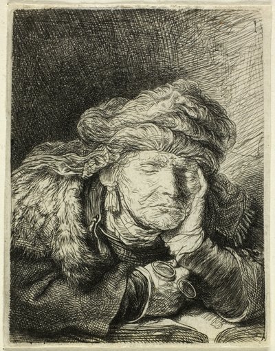 Gammel kvinde sover af Rembrandt van Rijn