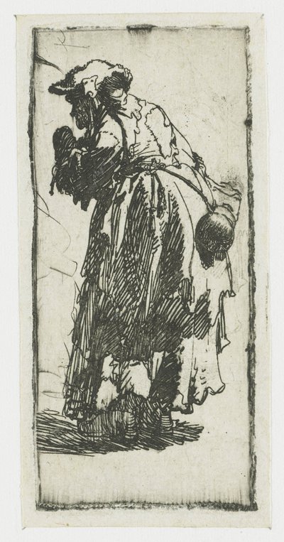 Gammel tiggerkvinde med en kalabas af Rembrandt van Rijn