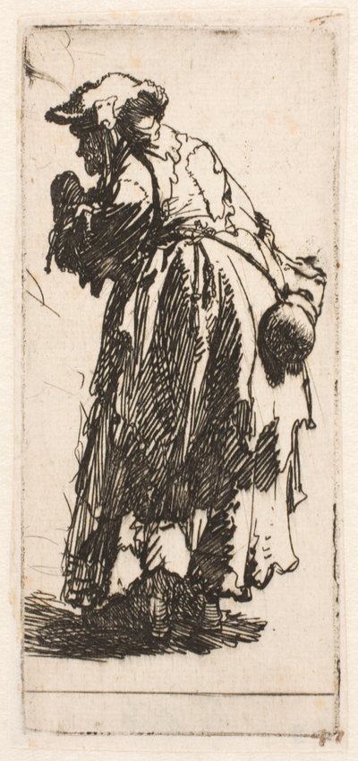 Gammel tiggerkvinde med en kalabas af Rembrandt van Rijn