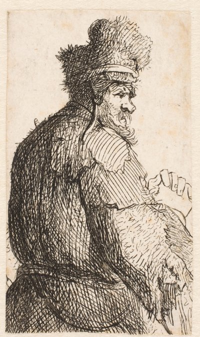 Gammel mand set bagfra: profil mod højre: halvfigur af Rembrandt van Rijn