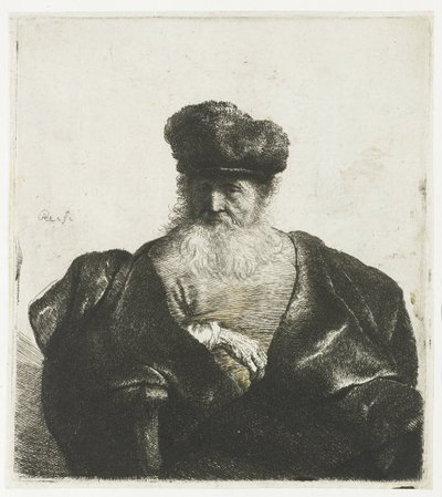 Gammel mand med skæg, pelshue og fløjlskappe af Rembrandt van Rijn