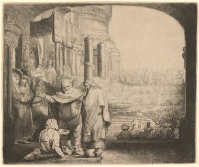 Peter og Johannes helbreder den krøblinge ved templets port af Rembrandt van Rijn