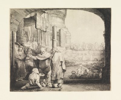 Peter og Johannes helbreder den krøblinge ved templets port af Rembrandt van Rijn