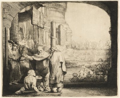 Peter og Johannes helbreder den krøblinge ved templets port af Rembrandt van Rijn
