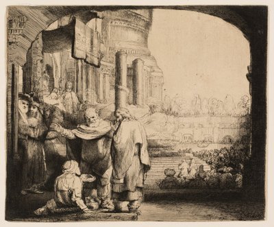 Peter og Johannes helbreder den krøblinge ved templets port af Rembrandt van Rijn