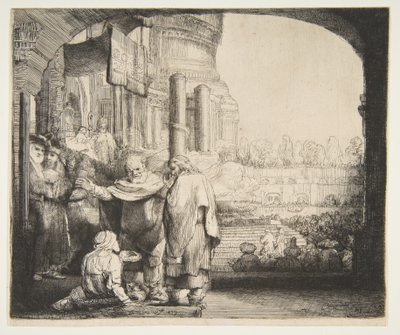 Peter og Johannes helbreder den krøbling ved templets port, 1659. af Rembrandt van Rijn