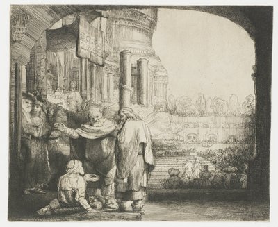 Peter og Johannes helbreder krøblingen ved templets port af Rembrandt van Rijn