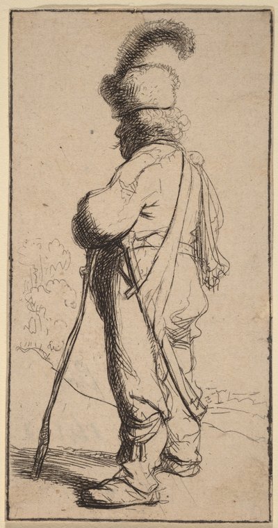 Polak, der støtter sig til en stok af Rembrandt van Rijn