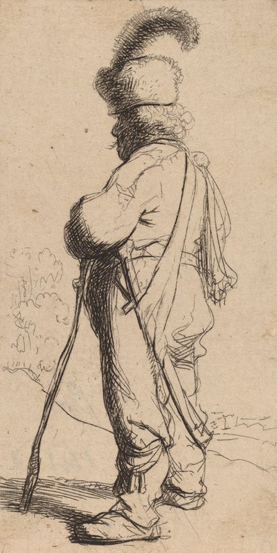Polander læner sig op ad en pind, ca. 1632. af Rembrandt van Rijn