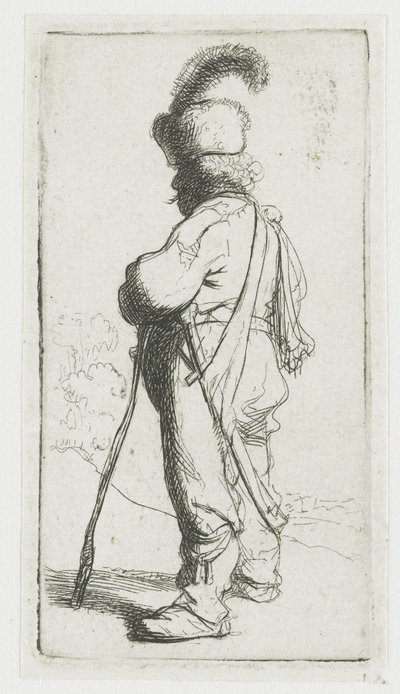 En polak, der støtter sig til en stok af Rembrandt van Rijn