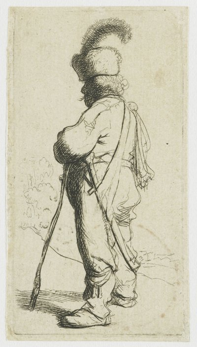 En polak, der støtter sig til en stok af Rembrandt van Rijn