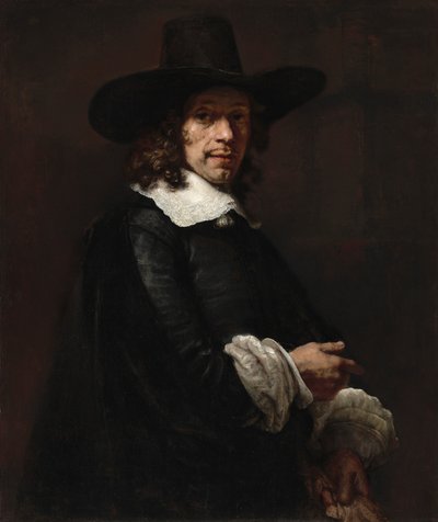 Portræt af en herre med høj hat og handsker, ca. 16561658. af Rembrandt van Rijn