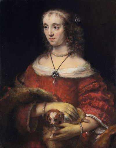Portræt af en dame med en skødehund, ca 1665 af Rembrandt van Rijn