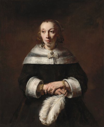 Portræt af en dame med en strudsfjervifte af Rembrandt van Rijn