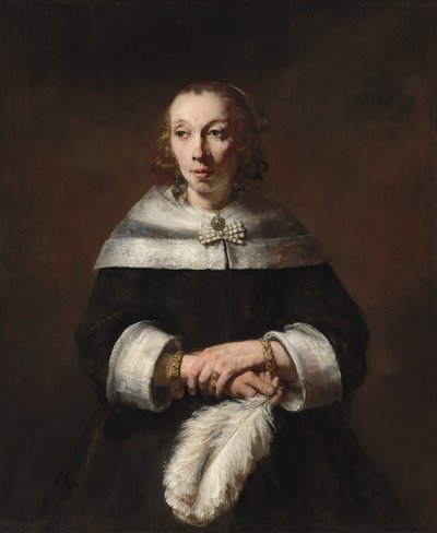 Portræt af en dame med en strudsfjervifte, ca. 16561658. af Rembrandt van Rijn