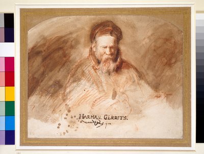 Portræt af en gammel mand, 1600-tallet (kridt- og bistrevask) af Rembrandt van Rijn