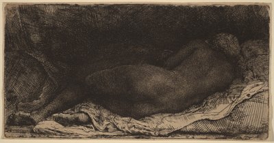 Liggende kvindelig nøgenmodel af Rembrandt van Rijn