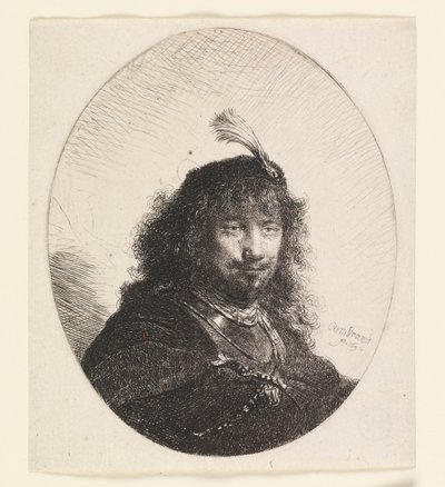 Rembrandt med Plumed Hat og Sænket Sabel af Rembrandt van Rijn