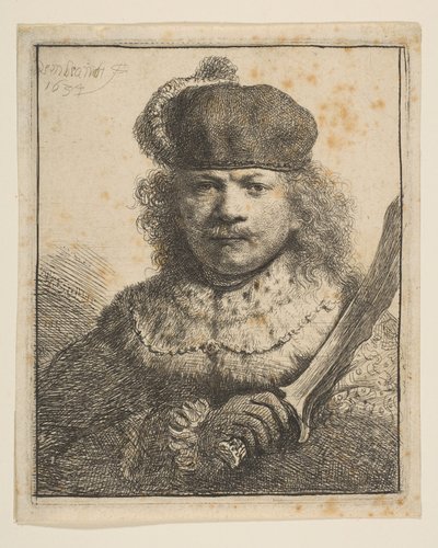 Rembrandt med ophøjet sabel, 1634. af Rembrandt van Rijn