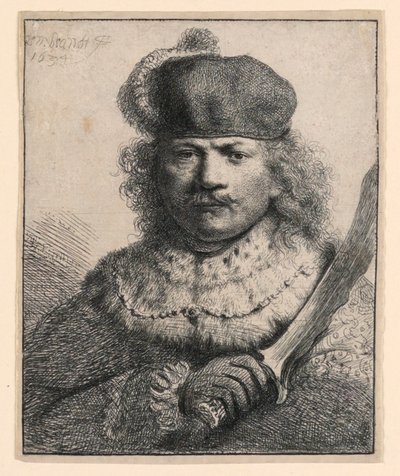 Rembrandt med hævet sabel af Rembrandt van Rijn