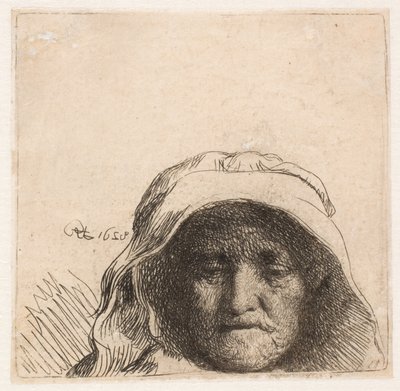 Rembrandts mor: Kun hovedet, set forfra af Rembrandt van Rijn