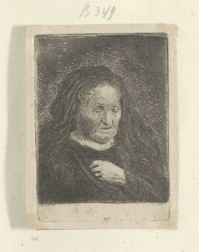 Rembrandts mor med hånden på brystet: lille buste Recueil de quatre-vingt-cinq estampes originales (serietitel) af Rembrandt van Rijn
