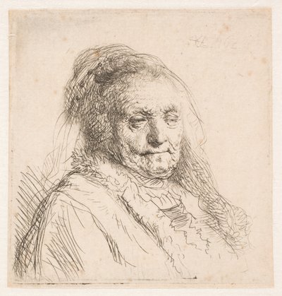Rembrandts mor: hoved og brystbillede, trekvartprofil af Rembrandt van Rijn