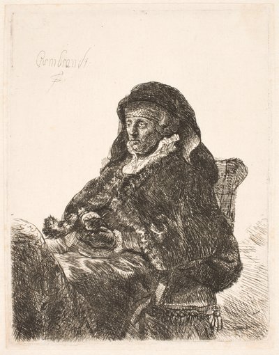 Rembrandts mor i enkedragt og sorte handsker af Rembrandt van Rijn
